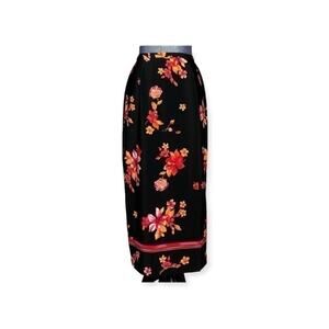 Joan Leslie black floral print midi skirt size 10P women 10 petite